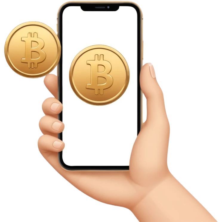 hand holding a phone showing a play icon and coin emoji