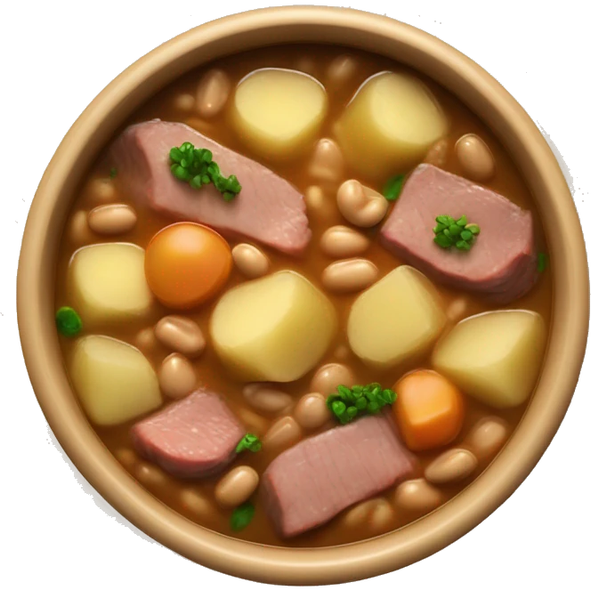 low water stew with chunks of meat and barley and beans nd potato’s  emoji