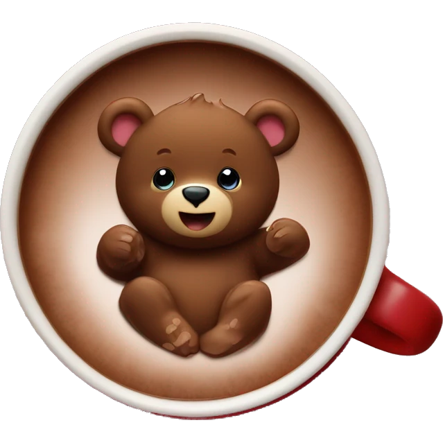 Baby bear inside of a cup of hot cocoa. Burgundy colored cup.  emoji