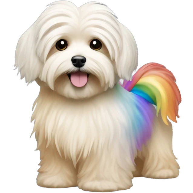 Cream colored havanese with RAINBOW dyed TAIL (NOT RAINBOW EARS) emoji
