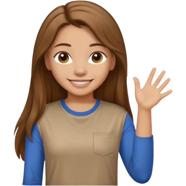 Make a girl wearing a light brown t-shirt with sleeves and long hair emoji