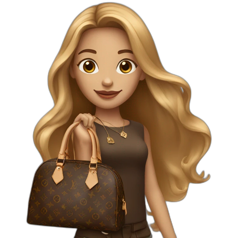 1 girl with light-brown long hair holding louis vuitton bag emoji