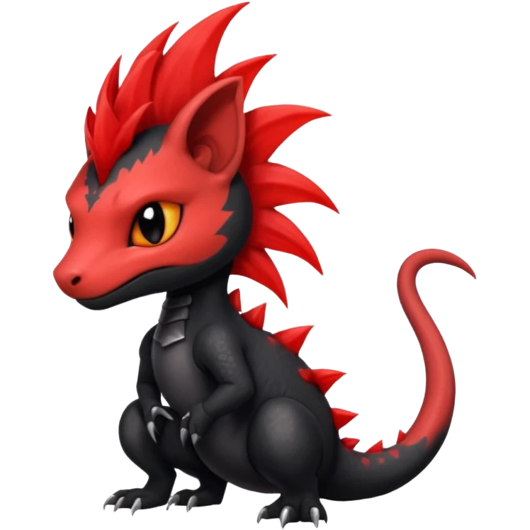 Shiny cool badass Fiery gothic evil black and red salandit-Liten-torracat with a red Mohawk  emoji