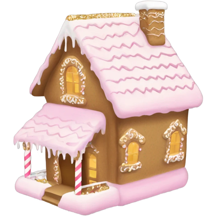 light pink and gold and white gingerbread house emoji