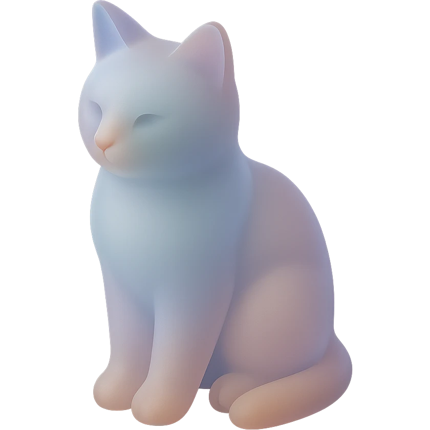illustration of a sitting cat with soft pastel colors and translucent effect, matte glass style emoji