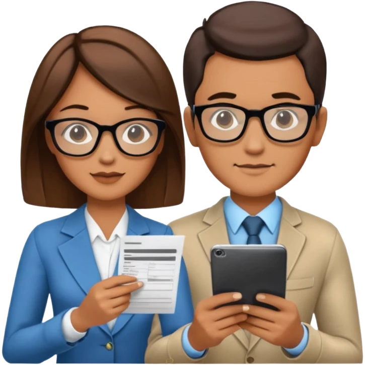 stylish looking husband and wife avatars reviewing their finances together  emoji