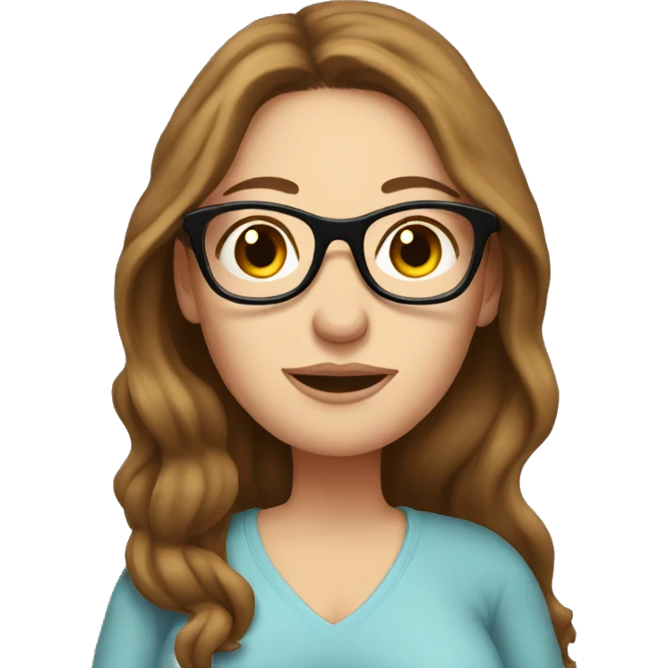 Pregnant White woman with long brown hair and glasses emoji