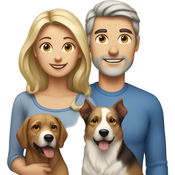 Caucasian man and woman with two dogs emoji
