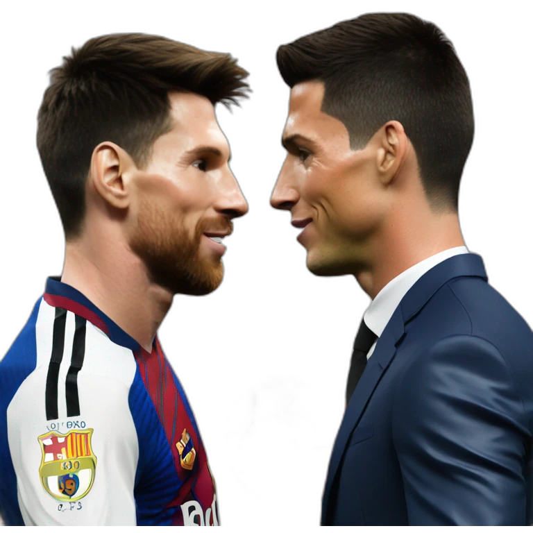 Realistic Leo Messi and realistic Cristiano Ronaldo kissing emoji