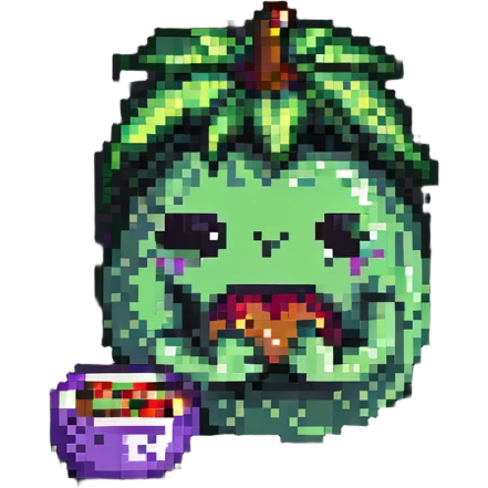 face eating an aubergine (eggplant) pixel art emoji