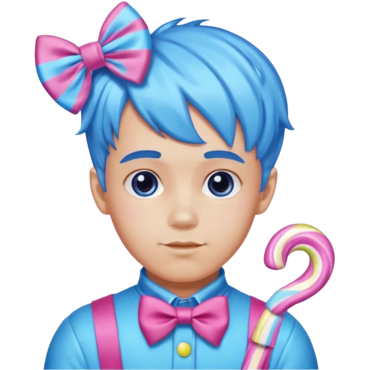 candy boy from candyland blue pink mixed candy hair with ribbon and  emoji