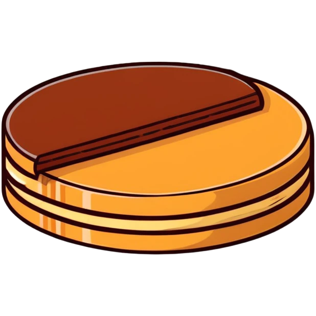 round chocolate wafer covered in chocolate with peanut butter cream filling emoji