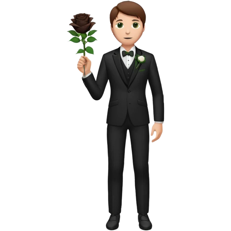 Chico blanco, pelo castaño, ojos verdes, traje boda oscuro y flor solapa , cuerpo entero emoji