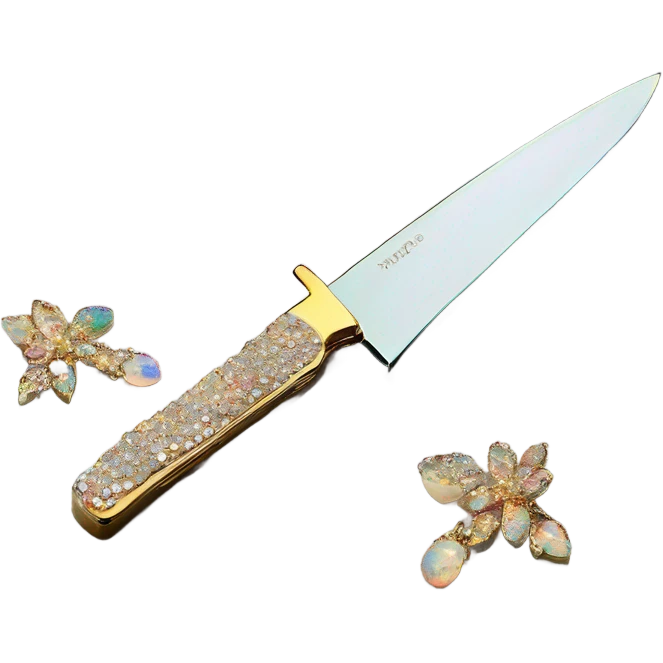 opal crystal rhinestone handle gold knife emoji