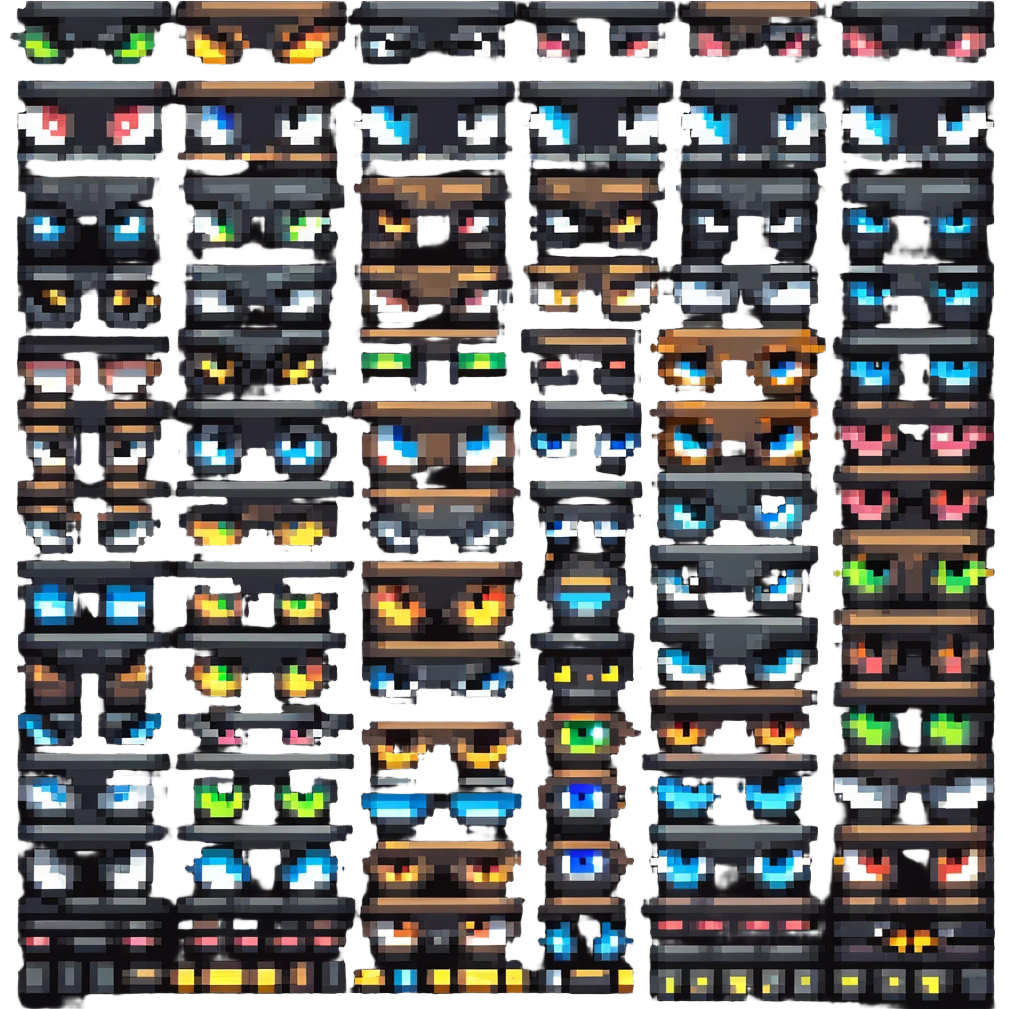 pixel art eyes in different colors and expressions emoji
