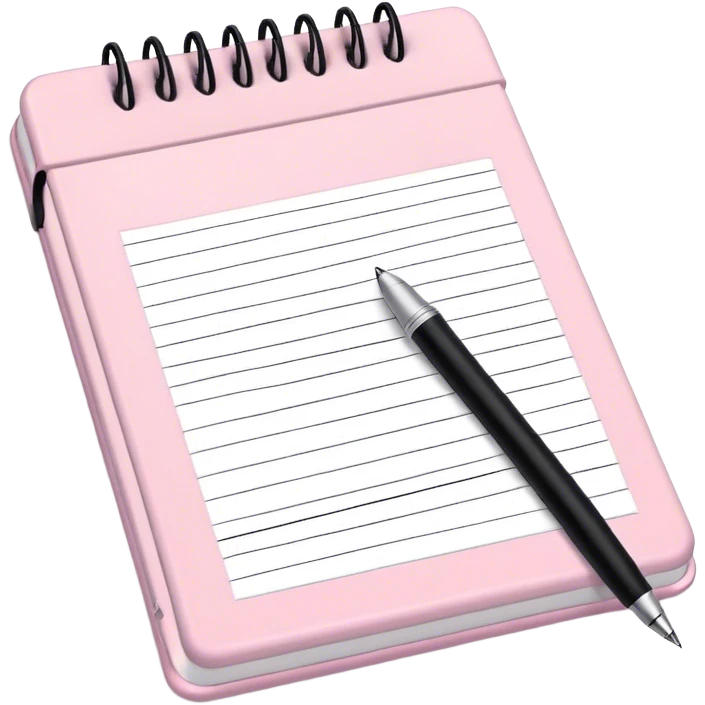 Pale pink notepad with pen emoji