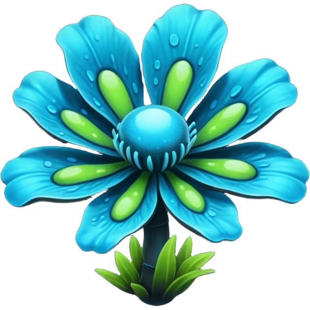 Black and cyan and blue and neon green bioluminescent shiny glowing ET gooey shroomy plenty icky sticky muddy swampy spore flower  emoji