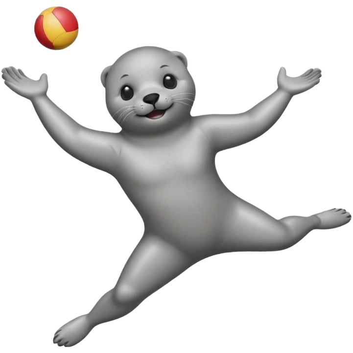 A seal performing gymnastics and juggling emoji