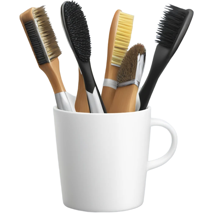 Realistic hair brushes in a white cup holder emoji