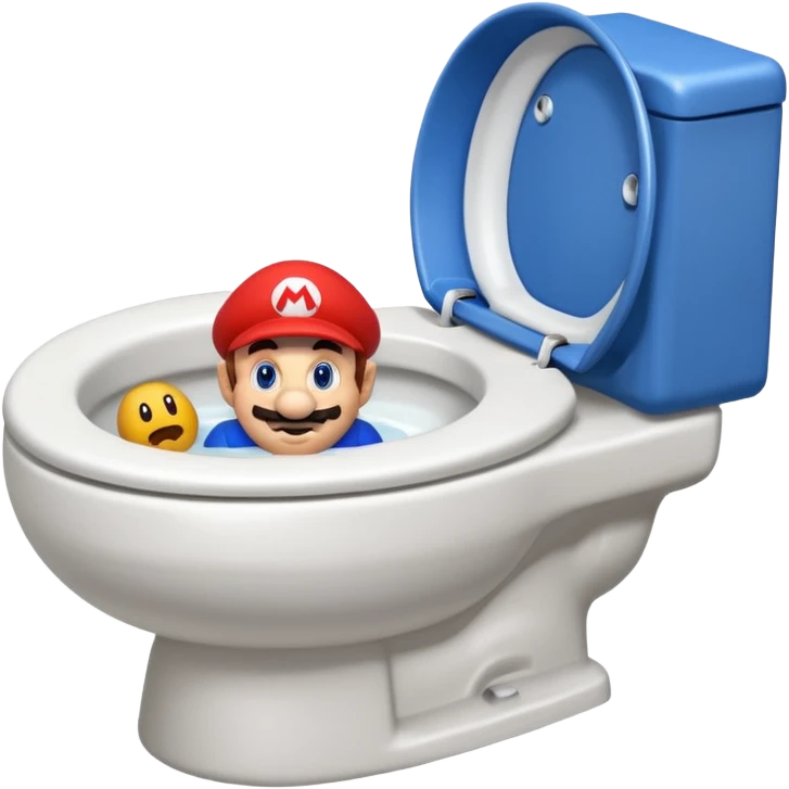 Mario's neck and head only sticking out of the middle of the bowl of a white toilet emoji