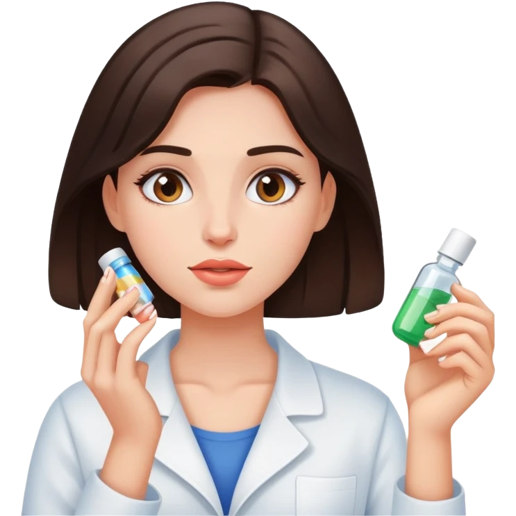 Beautiful brunette girl taking pills  emoji