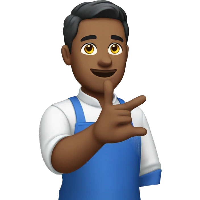 guy in a blue apron waves his hand emoji