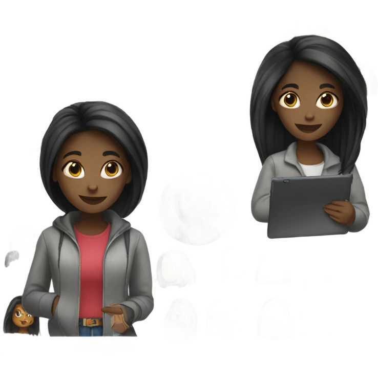 Black girl , long straight hair Student with a iPad  emoji