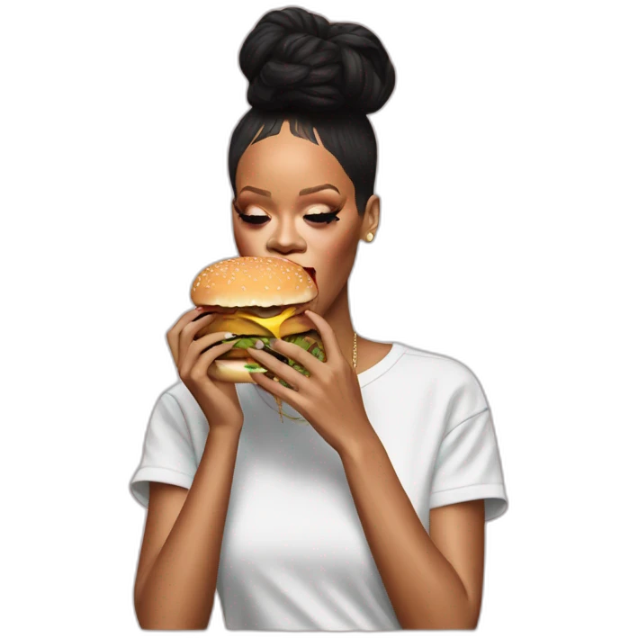 Rihanna eating a burger emoji