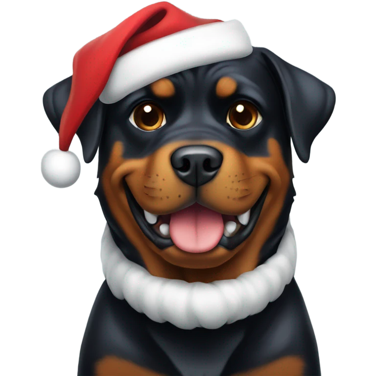 Rottweiler dog with a Santa hat emoji