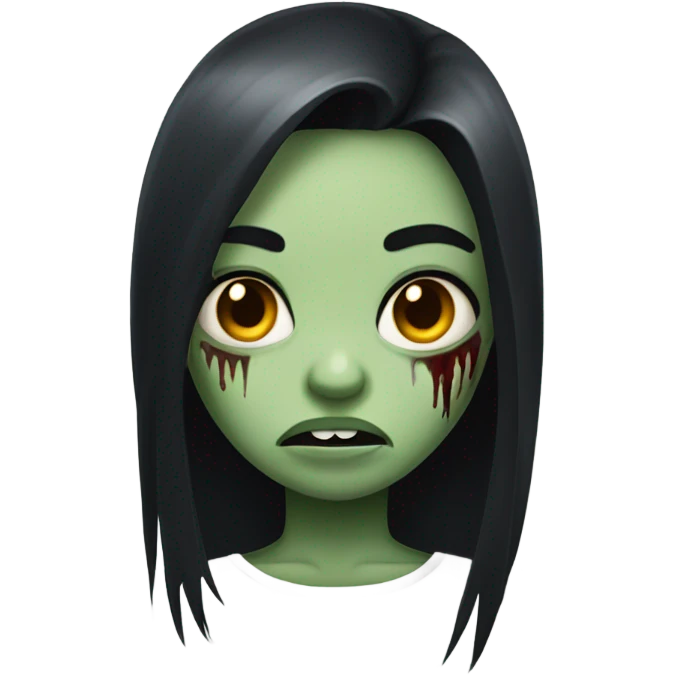 girl zombie with black long hair with teeth and serious face  emoji