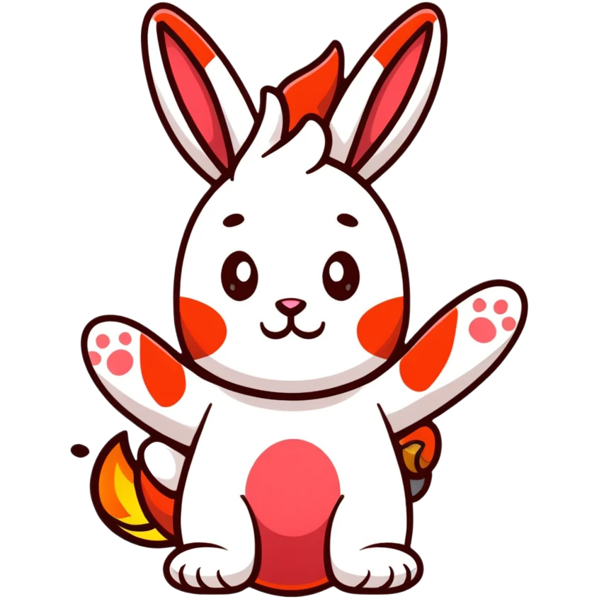 cute red fire bunny with fire paws and dragon wings emoji