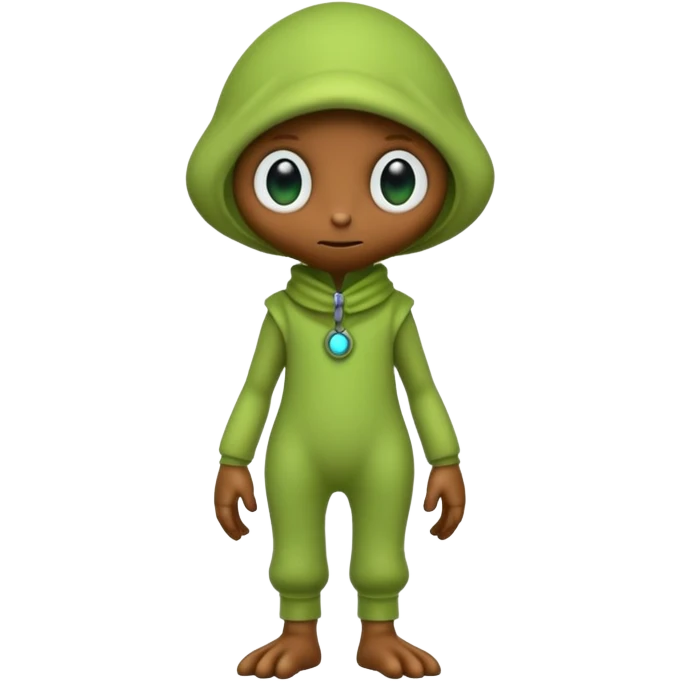 full body cute humanoid peacefull alien furry with 2 legs and eye stalks stands upright and looks intelligent ...wears clothing. not green..looks happy and cudly emoji