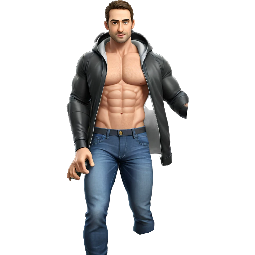 muscular male with open jacket emoji