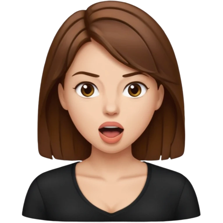 Woman brown hair. Mouth open. Not smiling. Large chest emoji