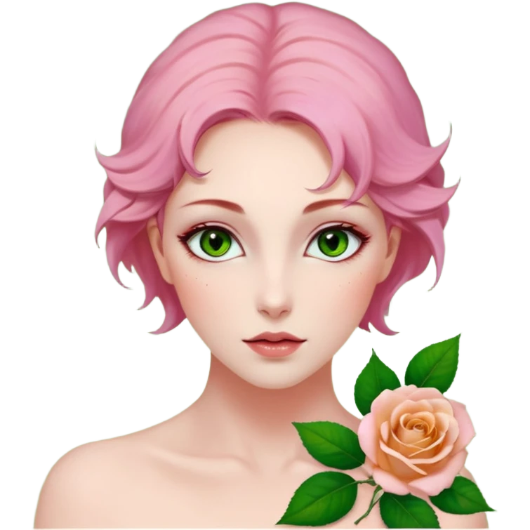 Petit sapin vert sylvestre, féminin, regard malicieux, tâches de rousseurs délicates, joues roses. Yeux de biche brillants en forme amande, yeux couleur ambre, tronc couleur acajou. Sapin en mouvement, incurvé pour un effet vivant. emoji
