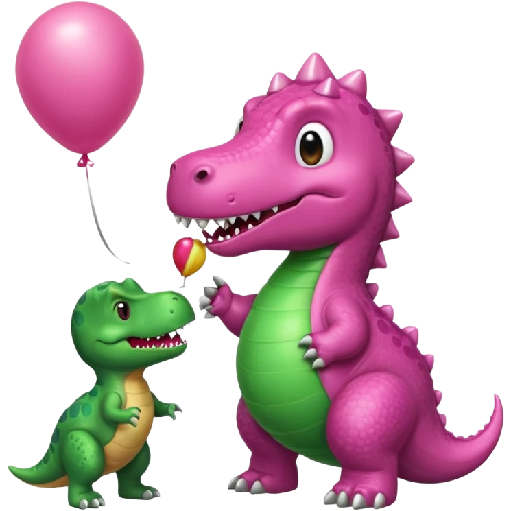 dinosaurio comiendo perrito caliente rosa con un globo de humano emoji