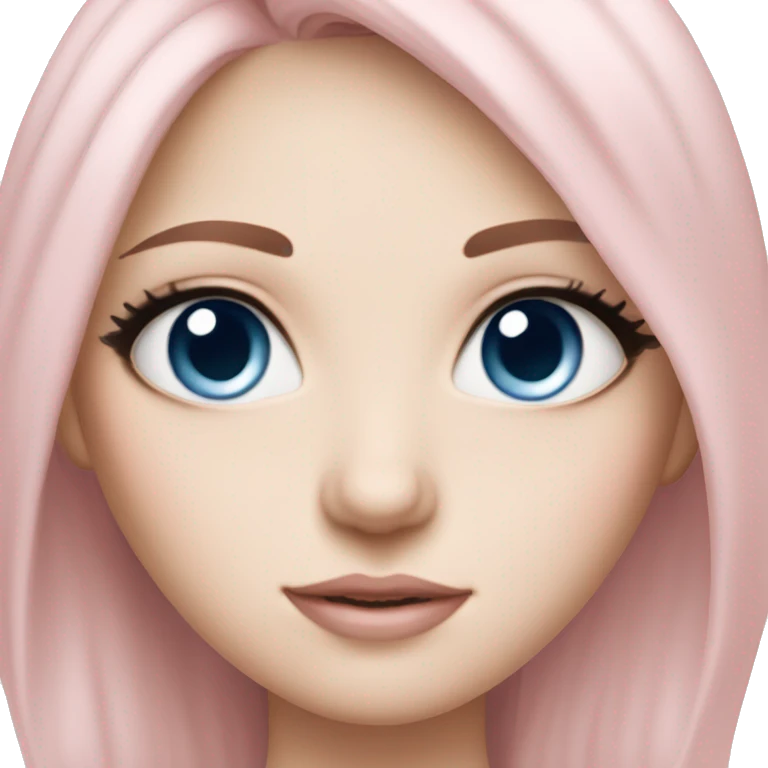beautiful soft pink girl with fair skin, blue eyes with eyeliner, medium length pale pink hair emoji