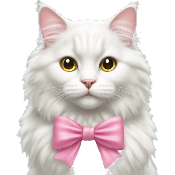 White fluffy cat with a pink bow around its neck emoji