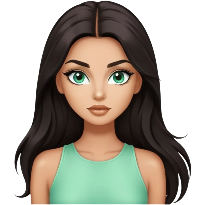 glamorous white fashion model wearing mint green top, with dramatic long eyelashes emoji