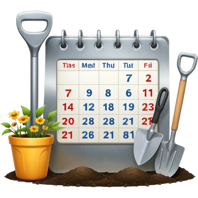 calendar icon with garden tools near. Transparent background emoji