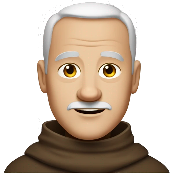 A middle-aged white male friar with a grizzled appearance, buzz cut, no facial hair, and a square jaw. emoji