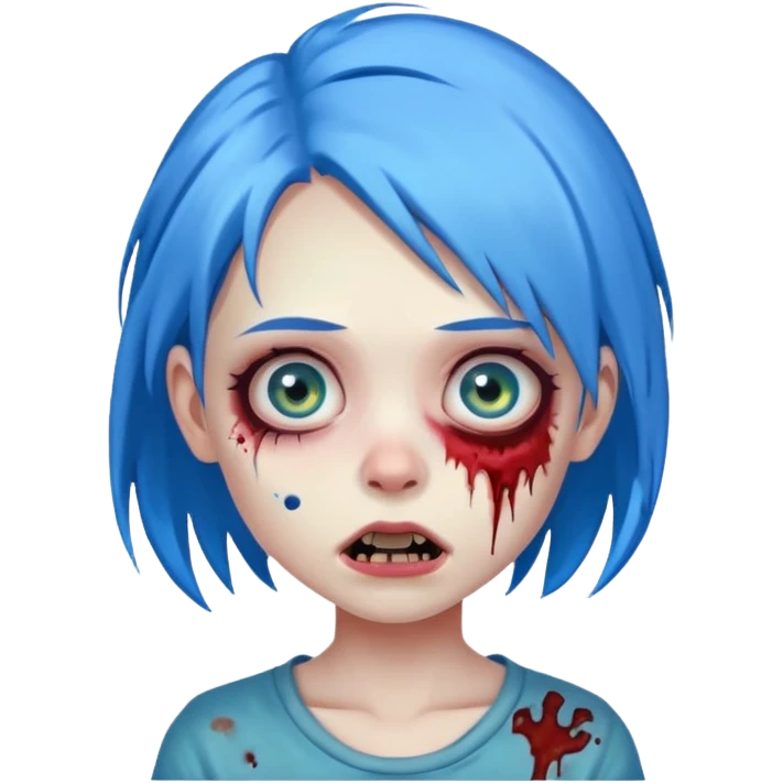 girl zombie with blue hair, cute expression emoji