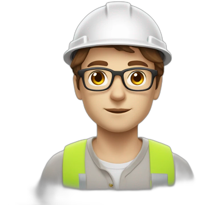 Engineer, white hard hat, light fair skin tone, Brown Hair , glasses, square fae emoji