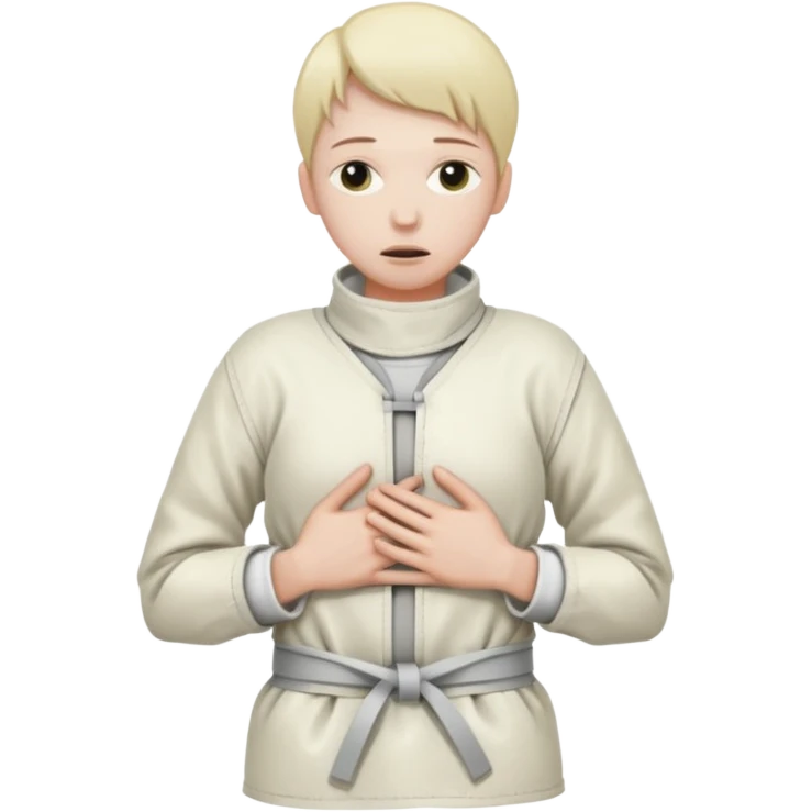 Пациент психиатрической больницы в смирительной рубашке, руки связаны за спиной emoji