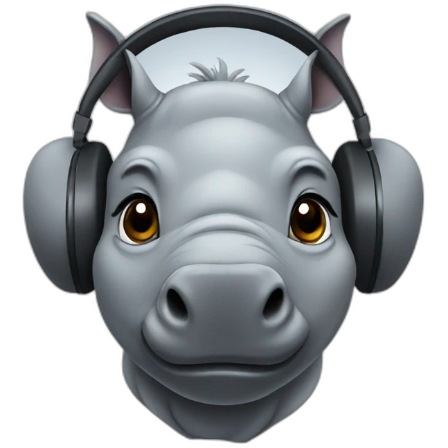 cute rhino with headphone emoji