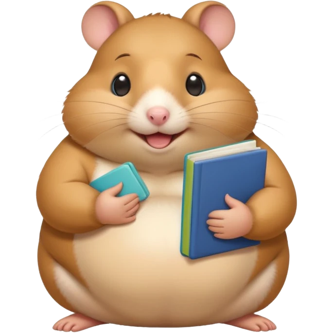fat hamster holding pregnant belly smiling holding a diet book emoji