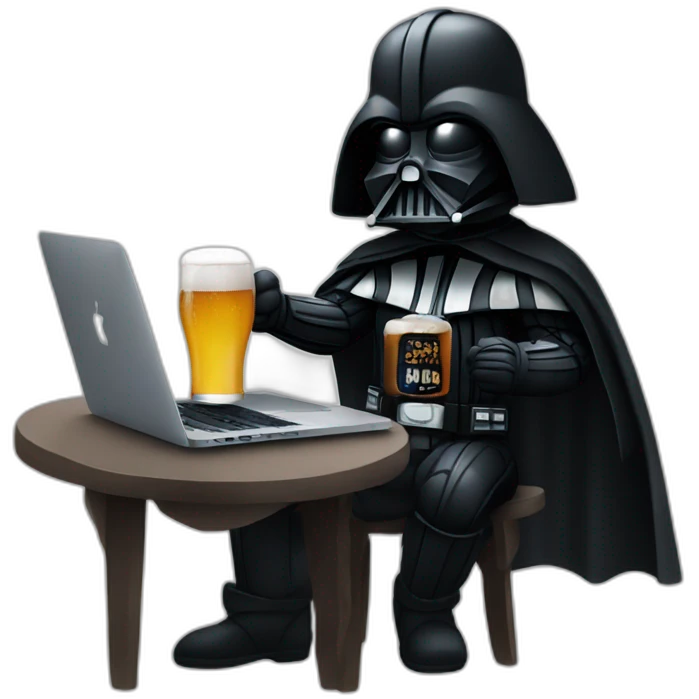 Dark vader holding a beer and a macbook emoji