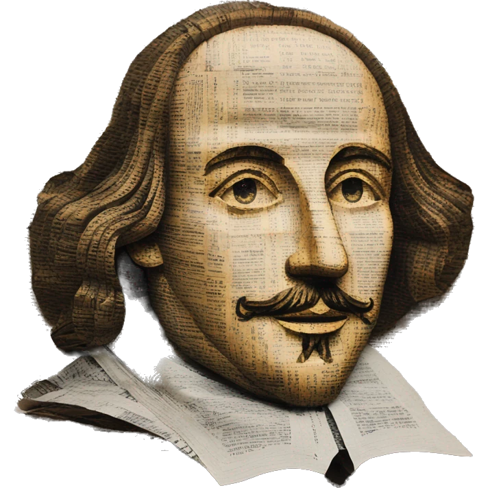 Shakespeare made of newspaper cuttings 420 hemp roses flowers plants leaves emoji