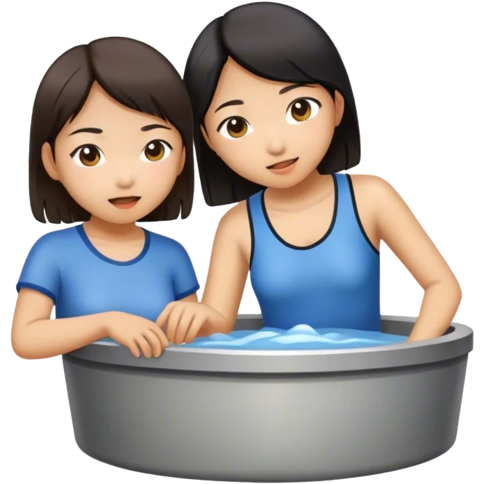 two asian girls in a pit emoji