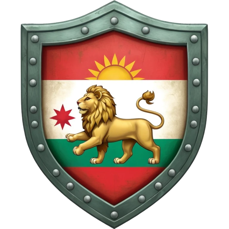 rectangular shield with the flag of Iran, with a lion and a sun emoji